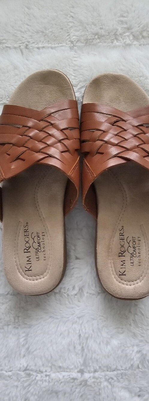 Kim Rogers Women's Tan Woven Slide Sandals - Ultra Comfort